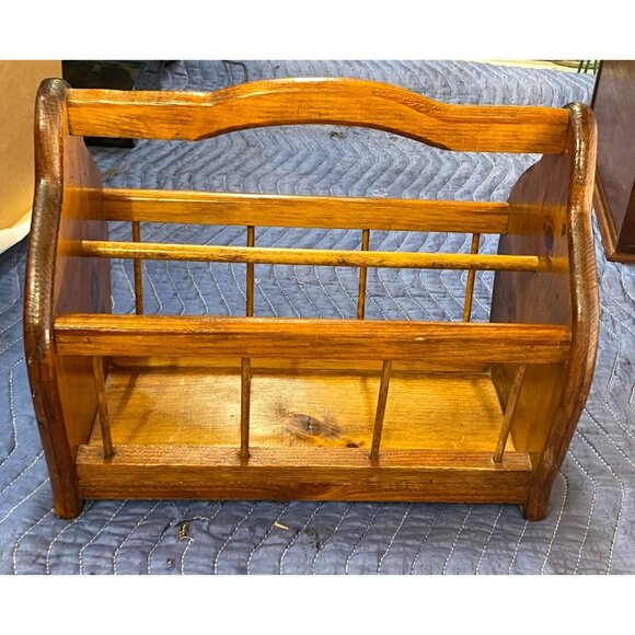 Unbranded Other - Vintage Antique Solid Wood Magazine Book Rack Holder Spindles 15x13
